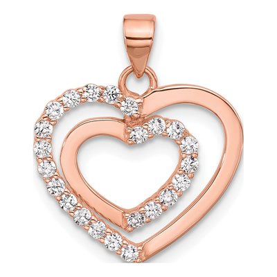 Rose Gold-Plated Sterling Silver CZ Double Heart Pendant