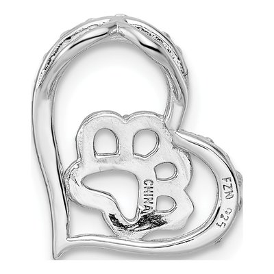 Sterling Silver CZ Paw Print Heart Slide Pendant – view 5