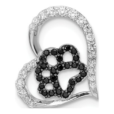Sterling Silver CZ Paw Print Heart Slide Pendant