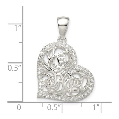 Sterling Silver CZ Roses Heart Pendant – view 4