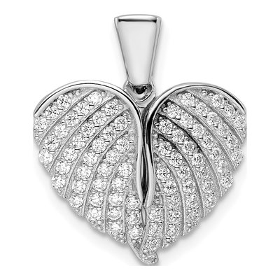 Sterling Silver CZ Wings Heart Pendant