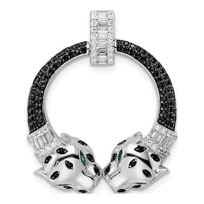 Sterling Silver CZ Double Cheetah Head Pendant