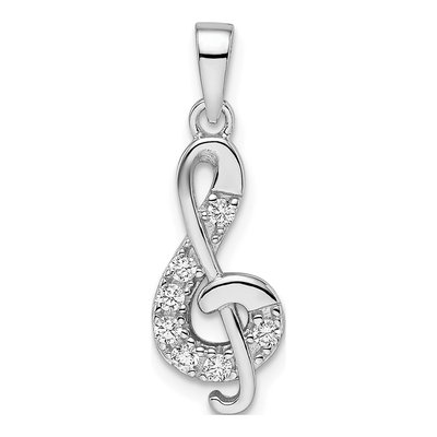 Sterling Silver CZ Treble Clef Pendant