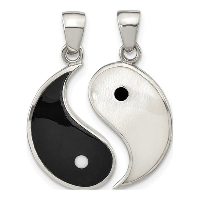 Sterling Silver Mother of Pearl Yin Yang MOP Resin Pendant