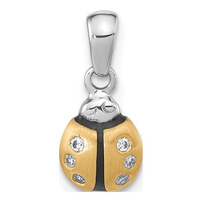 Gold-Plated Sterling Silver CZ Enameled Ladybug Pendant