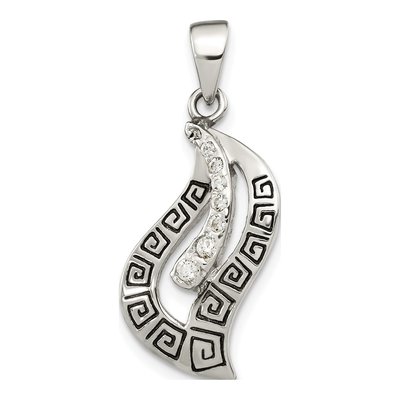 Sterling Silver CZ Enamel Greek Key Pendant