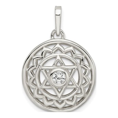 Sterling Silver CZ Heart Chakra Filigree Pendant