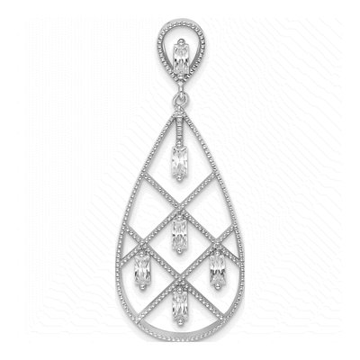 Sterling Silver CZ Baguette Teardrop Pendant