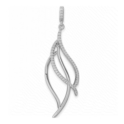 Sterling Silver CZ Leaf Pendant