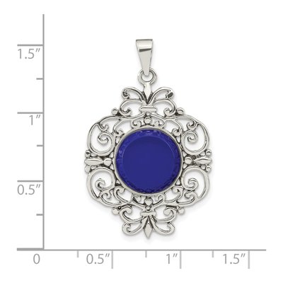 Sterling Silver Oxidized Blue Agate Filigree Pendant – view 4