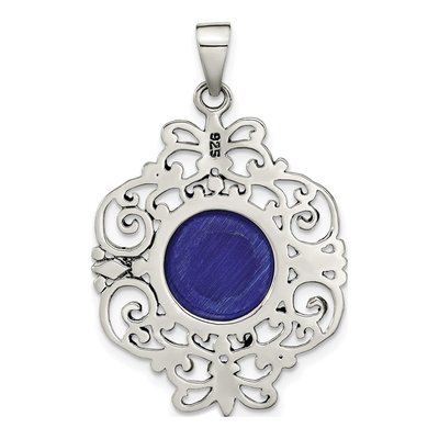 Sterling Silver Oxidized Blue Agate Filigree Pendant – view 5