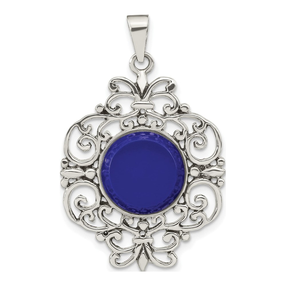 Sterling Silver Oxidized Blue Agate Filigree Pendant
