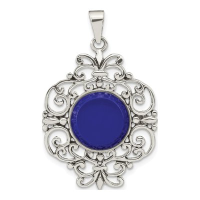 Sterling Silver Oxidized Blue Agate Filigree Pendant