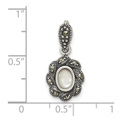 Sterling Silver Marcasite & Mother of Pearl Pendant – view 2