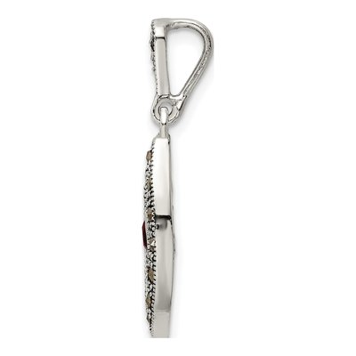 Sterling Silver Antiqued Marcasite Red Glass Pendant – view 3