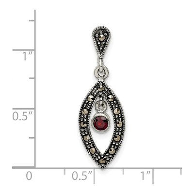 Sterling Silver Antiqued Marcasite Red Glass Pendant – view 4