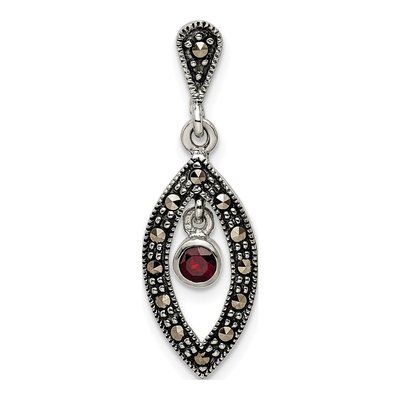 Sterling Silver Antiqued Marcasite Red Glass Pendant