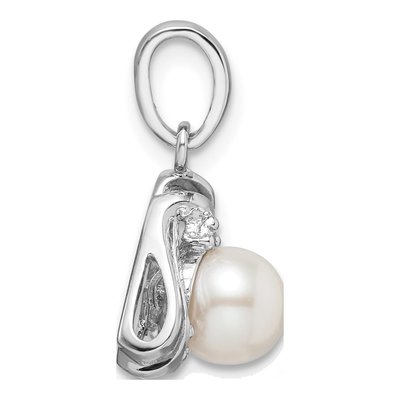 Sterling Silver Freshwater Cultured Pearl & CZ Triangle Pendant – view 3