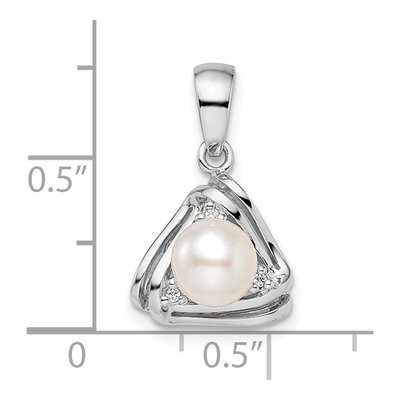 Sterling Silver Freshwater Cultured Pearl & CZ Triangle Pendant – view 4