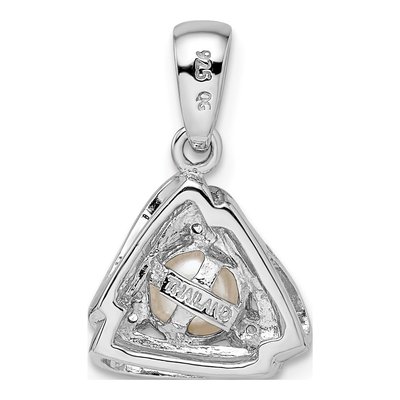 Sterling Silver Freshwater Cultured Pearl & CZ Triangle Pendant – view 5