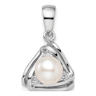 Sterling Silver Freshwater Cultured Pearl & CZ Triangle Pendant