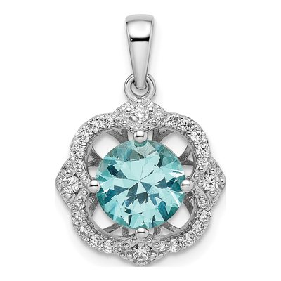Sterling Silver CZ Aqua Pendant