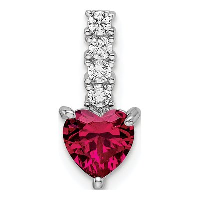Sterling Silver Lab-Created Ruby & CZ Heart Pendant