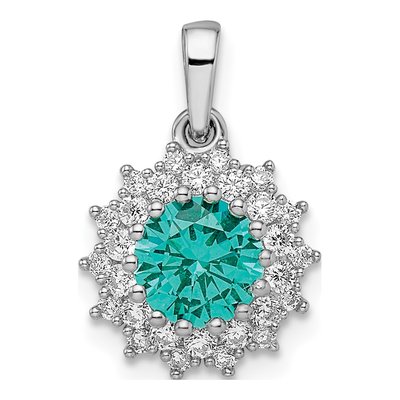 Sterling Silver CZ Teal Pendant