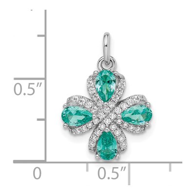 Sterling Silver CZ Teal Fancy Pendant – view 4