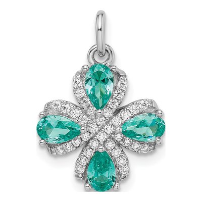 Sterling Silver CZ Teal Fancy Pendant