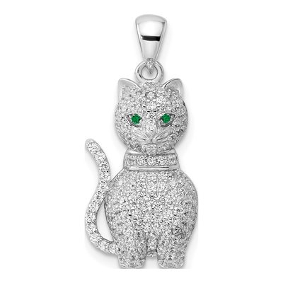 Sterling Silver CZ Cat Pendant