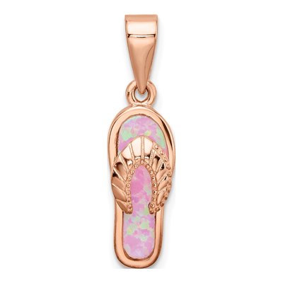 Rose Gold-Plated Sterling Silver Lab-Created Opal Flip Flop Pendant