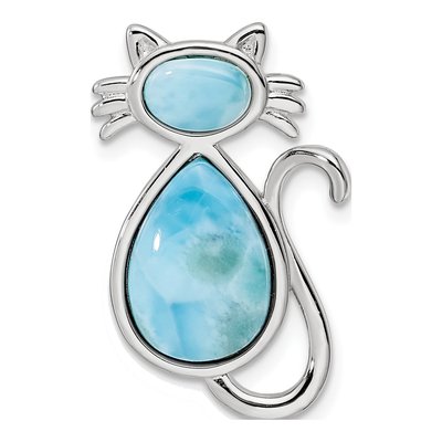 Sterling Silver Larimar Cat Slide Pendant