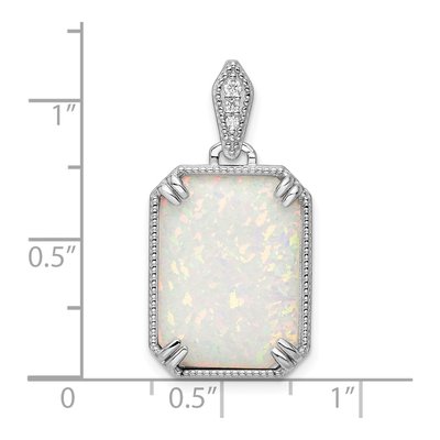 Sterling Silver Lab-Created Opal & CZ Beaded Pendant – view 4