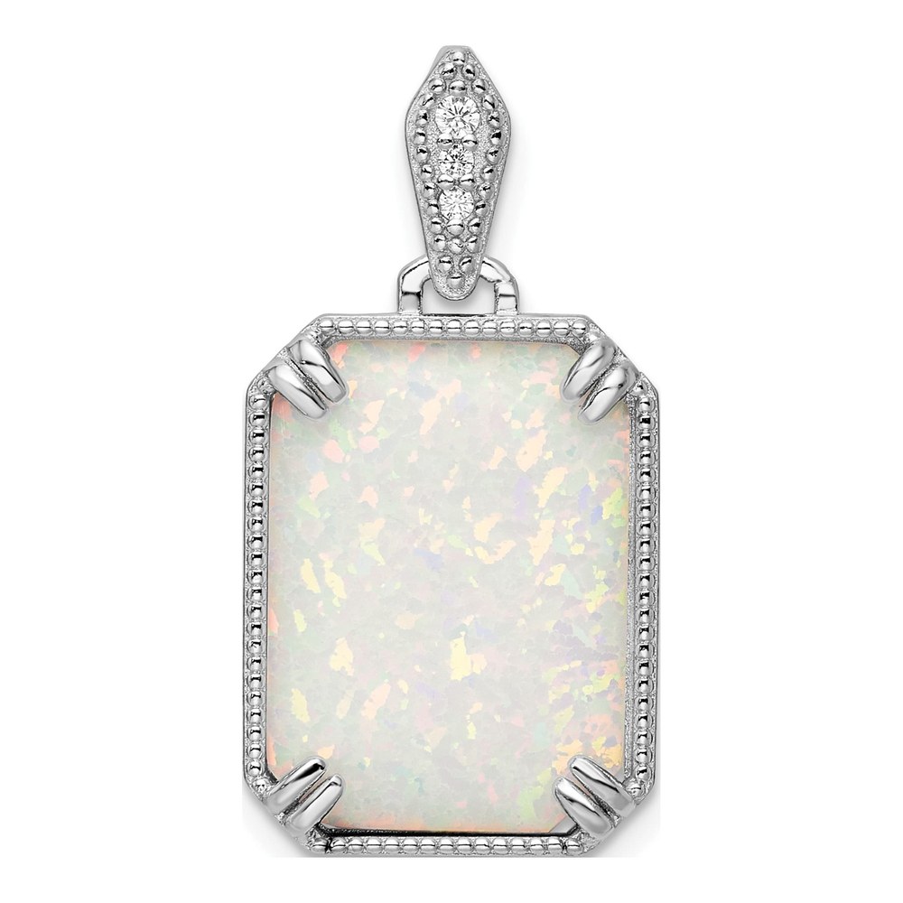 Sterling Silver Lab Opal & CZ Beaded Pendant