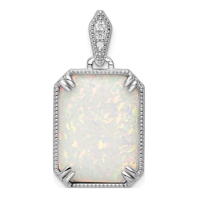 Sterling Silver Lab-Created Opal & CZ Beaded Pendant