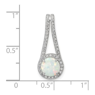 Sterling Silver Lab-Created Opal & CZ Halo Pendant – view 4