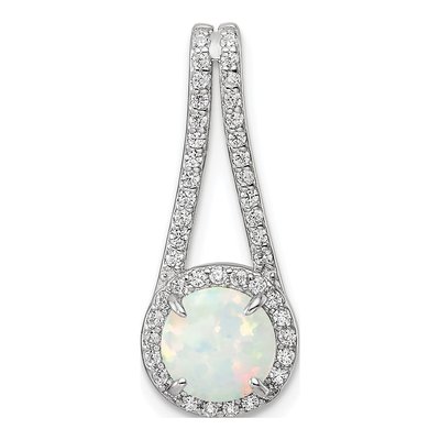 Sterling Silver Lab-Created Opal & CZ Halo Pendant