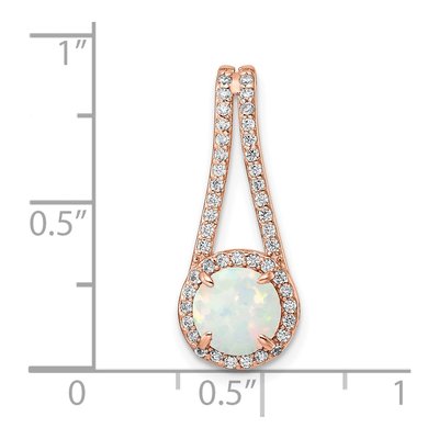 Rose Gold-Plated Sterling Silver Lab-Created Opal & CZ Halo Pendant – view 4