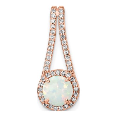 Rose Gold-Plated Sterling Silver Lab-Created Opal & CZ Halo Pendant