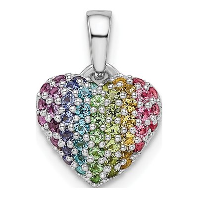 Sterling Silver Crystal Girls' Rainbow Heart Pendant