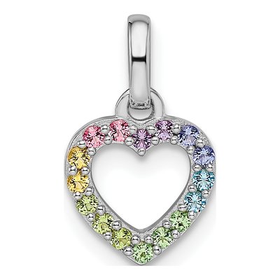 Sterling Silver Crystal Girls' Rainbow Heart Pendant