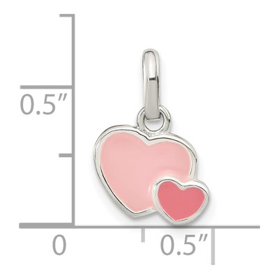 Sterling Silver Girls' Pink Enamel Double Heart Pendant – view 4
