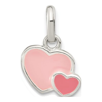 Sterling Silver Girls' Pink Enamel Double Heart Pendant