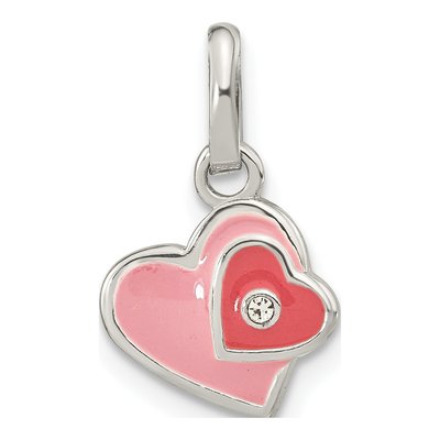 Sterling Silver CZ Girls' Enamel Heart Pendant