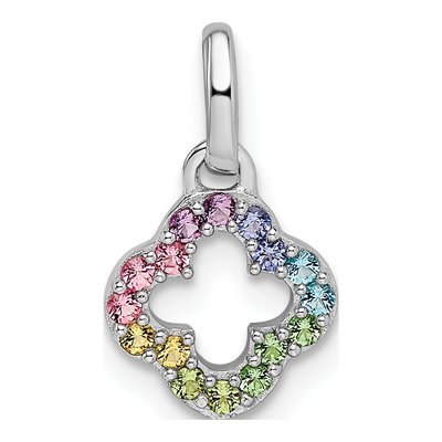 Sterling Silver Crystal Girls' Rainbow Clover Pendant