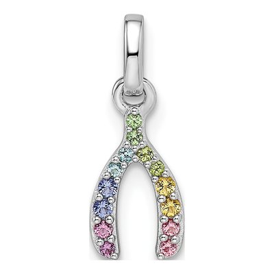 Sterling Silver Crystal Girls' Rainbow Wishbone Pendant