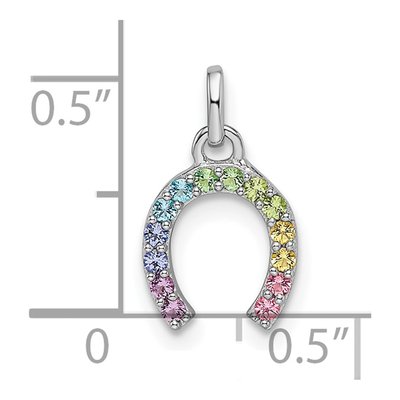 Sterling Silver Crystal Girls' Rainbow Horseshoe Pendant – view 4