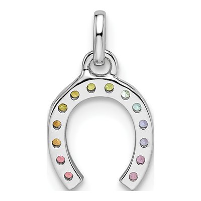 Sterling Silver Crystal Girls' Rainbow Horseshoe Pendant – view 5
