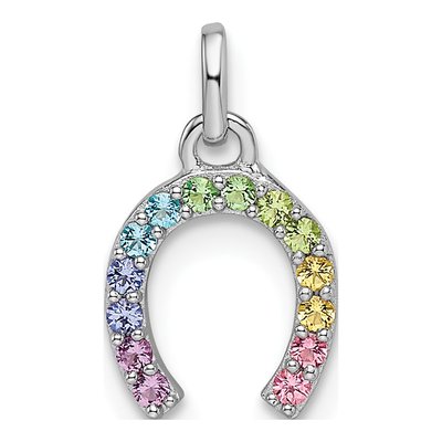 Sterling Silver Crystal Girls' Rainbow Horseshoe Pendant